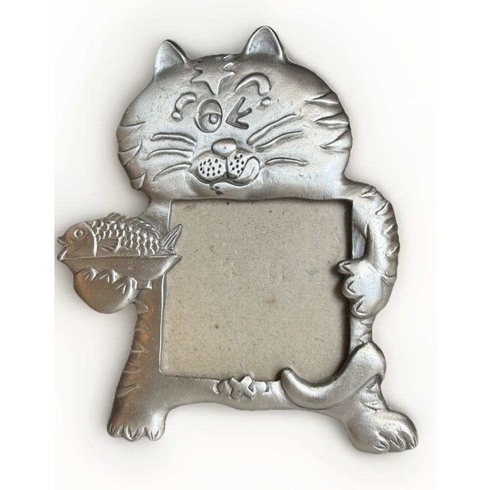 Sixtrees Pewter Cat Kitten Fish Picture Frame 6"x5" For 3" x3" picture